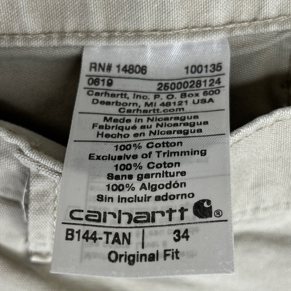 2 Carhartt Canvas Cell Phone Work Shorts Tan Size 34 - Picture 9 of 10